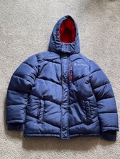 Free Country Boys Hooded Puffer Coat Navy Blue with Red Lining Medium 10/12