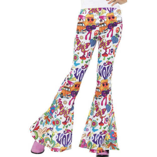 1960s 1970s Ladies Flared Trousers Adults Disco Hippy Flares Fancy Dress Costume - Picture 4 of 12