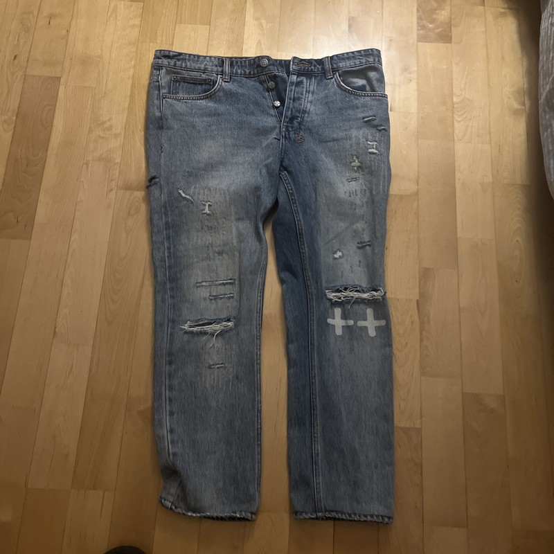 Ksubi Jeans Mens 34 Light Wash Distressed Denim Blue Ripped Pants