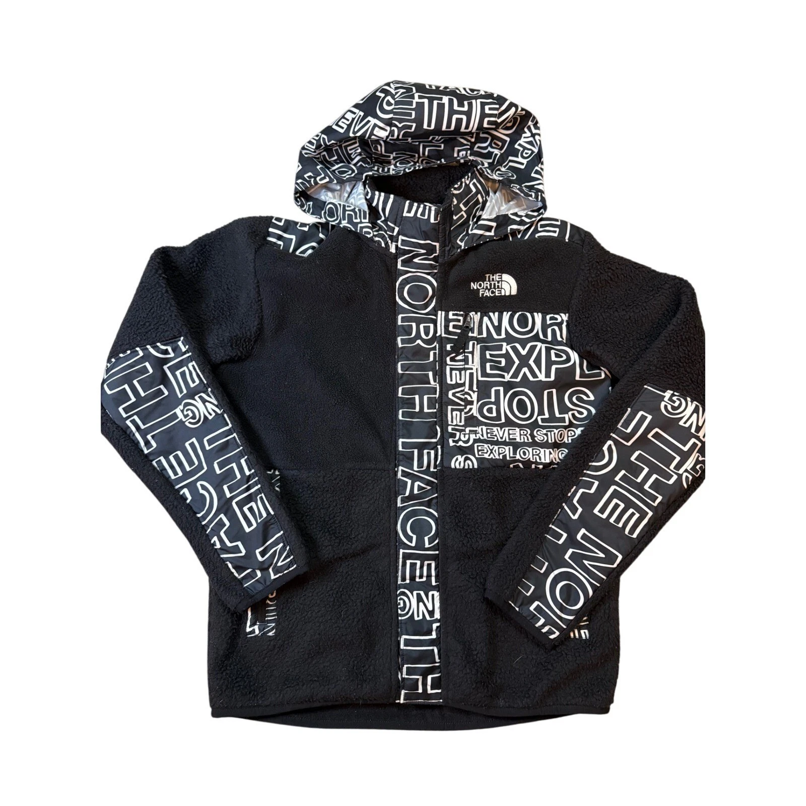 The North Face Kids Black White All Over Logo Fleece Jacket Hooded Size YXL
Opens in a new window or