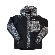 The North Face Kids Black White All Over Logo Fleece Jacket Hooded Size YXL