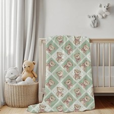 Teddy Bear Pattern Velveteen Plush Blanket Cute Cozy Decor