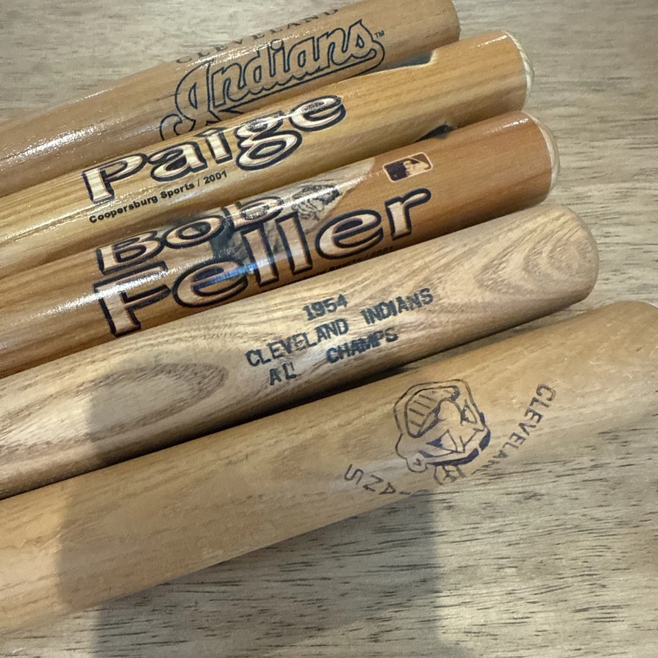 Lote de (5) mini murciélagos vintage de los Indios de Cleveland Paige, Feller, 1954 Al Champs, raro Foto 2 de 4