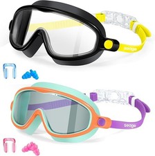 Swim Goggles 2 Pack Anti-Fog Anti-UV Wide View Swimming Goggles for Kids 3-14