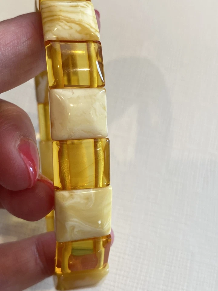 Auténtico Báltico Blanco Ámbar Transparente Ámbar Forma Cuadrada Doble Pulsera Foto 2 de 4