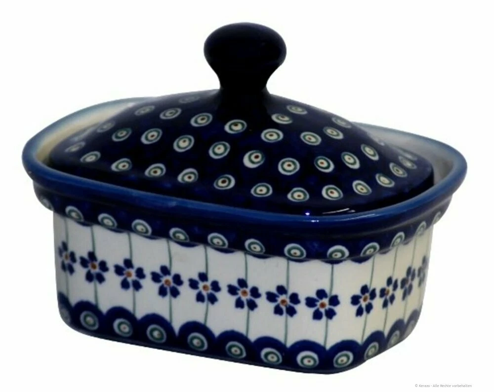 Bunzlauer ceramic jar with lid for margarine or butter (250 g), decor 166a