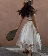 ZARA NWT $119 WOMAN SS25  ZW COLLECTION EMBROIDERED MIDI SKIRT WHITE | 6303/041