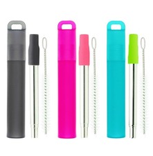 Stainless Steel Drinking Straws, 3 Pack, With Cleaning Brush, Multicolor