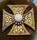 Vintage Hattie Carnegie Milk Glass Maltese Cross Brooch Pin