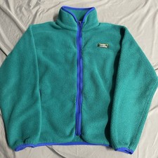 Vintage 90s LL Bean Womens Fleece Pullover Full Zip Teal Blue Sz S Made in USA