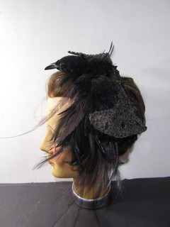 Vtg 1920 Women's Jet Black Bead & Sequin Fascinator Black Bird Embellishment