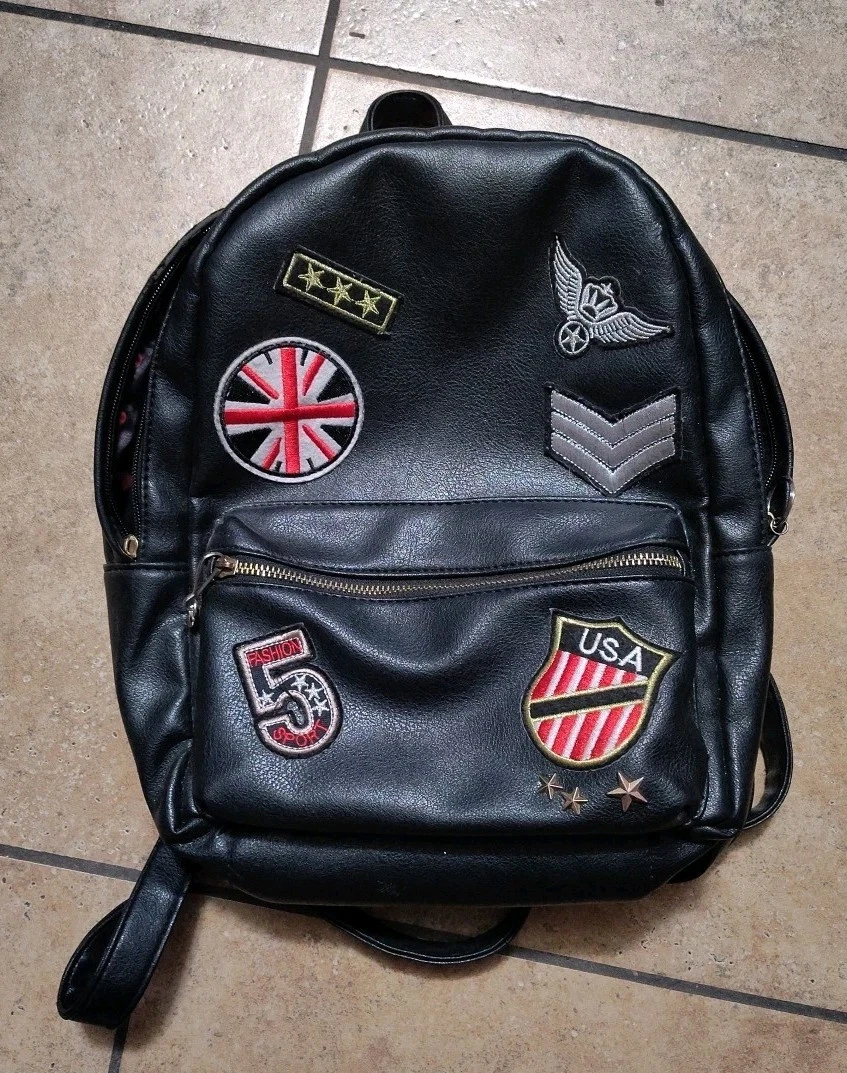 Kiss Me Couture Elegant Black Backpack with Gold Studs Kiss Me Couture Front Quilted Pocket Black Detail Gold  main image 4
