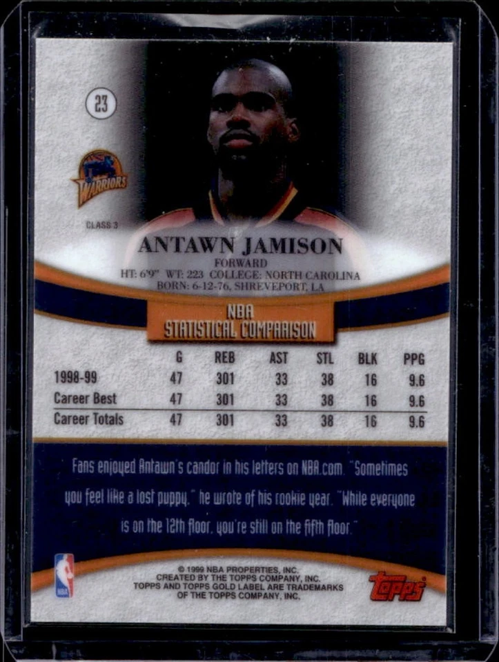 1999-00 Topps Gold Label Antawn Jamison Class 3 #23 Warriors - Image 2 of 2