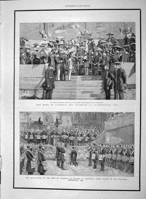 Original alter antiker Druck 1892 Herzog Clarence Avondale Scarborough Freimaurer