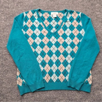 Vintage Marshall Field's Cashmere Argyle V-Neck Sweater PL