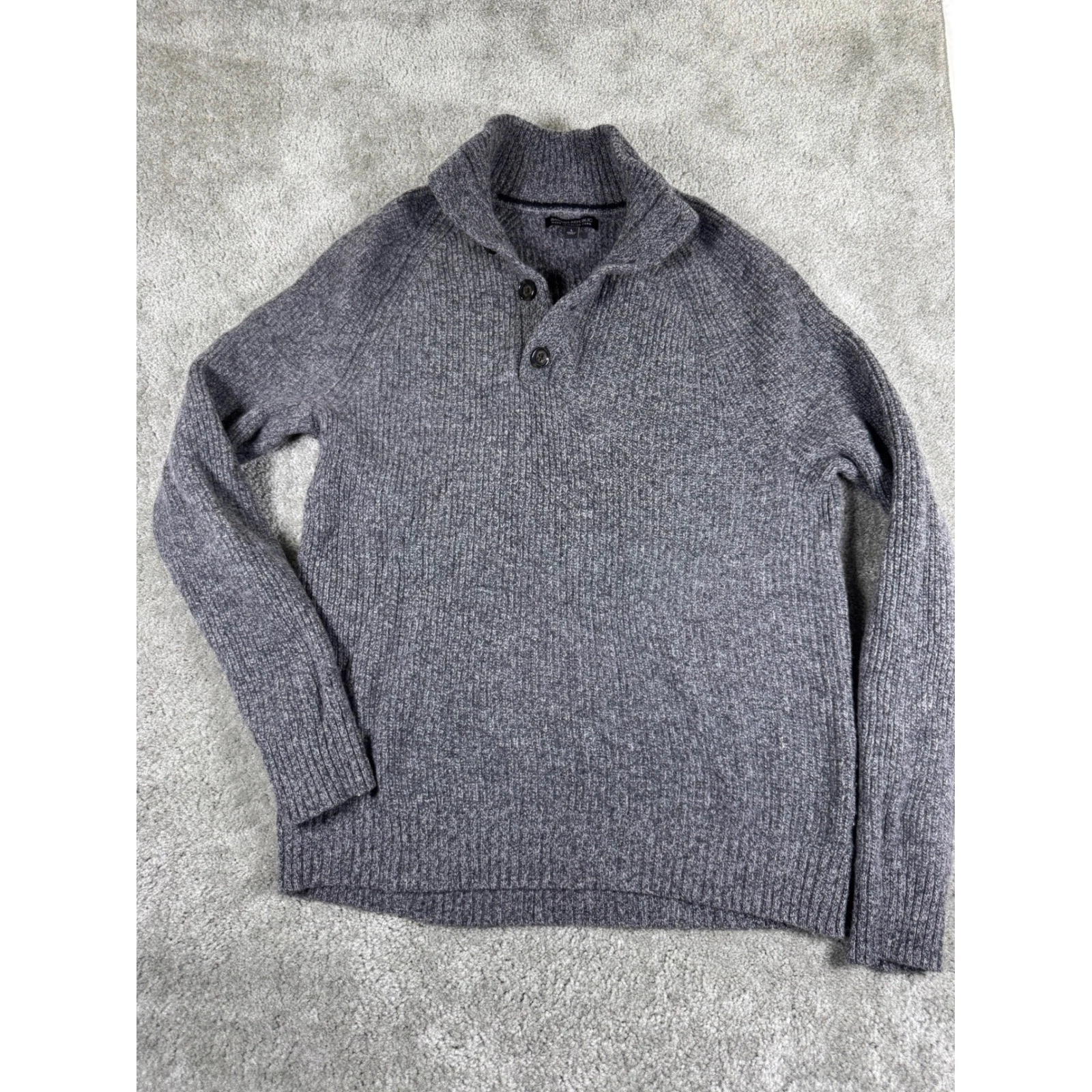 Banana Republic Mens Gray 100% Merino Wool Shawl Collar Button Sweater Large