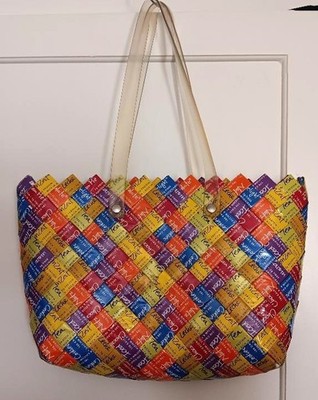 Ecoist Clear / Multicolor Woven Tea Wrappers - Large Recycled Tote 10 x 14 x 4