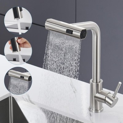 Wasserhahn Küche Ausziehbar, Küchenarmatur mit Brause Ausziehbar 3 Modus, Hoc...