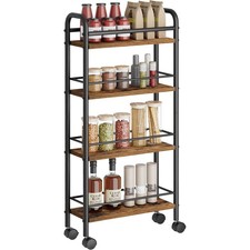 Slim Storage Cart, 4-Tier Narrow Rolling Cart with Handle, 5.9 Inches Deep, S...