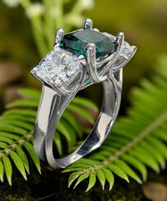 4.00 Ct Cushion Lab Grown Emerald and Diamond Ring Platinum IGI GIA Authentic