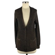 WILFRED Aritzia Black Metallic Button Cardigan Sweater Size Medium Cashmere Silk