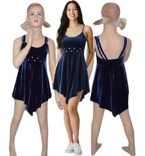 Lot of 4 Allegro Child Small Dance Costume Blue Velvet Rhinestones Fairy Hemline