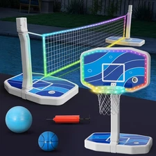 2 in 1 Pool Basketball Hoop and Volleyball Net Swimming Pool Basketball Hoop ...