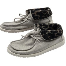 Hey Dude Boots Womens Size 9 Gray Britt Cream Cheetah Faux Fur Ankle Booties
