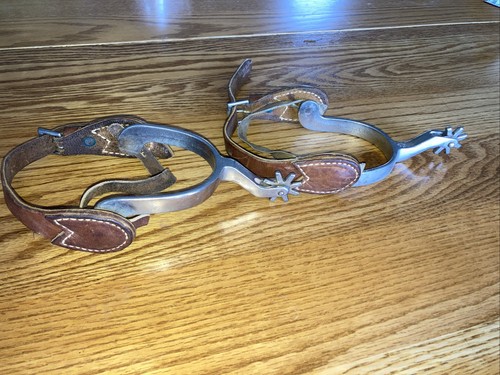 Antique Spurs North and Judd anchor Mark with leathers Western Americana c.1900