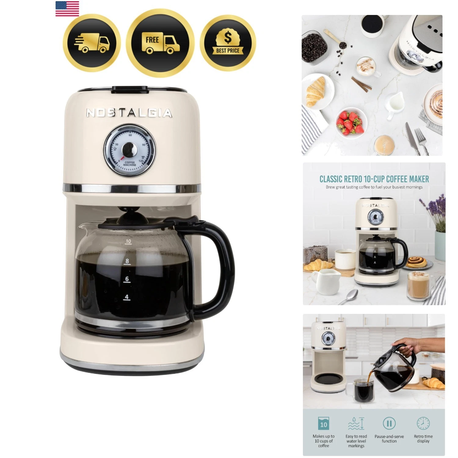 Classic Retro 10 Cup Coffee Maker - One-Touch Drip Brew, Reusable Filter - An...
Opens in a new wind