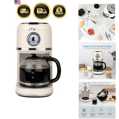 Classic Retro 10 Cup Coffee Maker - One-Touch Drip Brew, Reusable Filter - An...