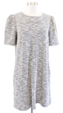 NWT Ann Taylor Loft Black White Boucle Tweed Knit Short Sleeve Shift Dress Sz M