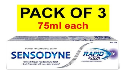 3 x 75 ml Sensodyne Rapid Action Zahnpasta für empfindliche Zähne