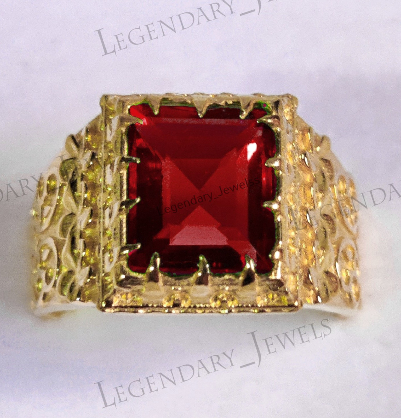 Natural Garnet Ring 14k Solid Yellow Gold Men Ring Men's Jewelry Handmade Ring