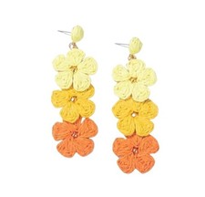 Raffia Flower Earrings Bohemian Lightweight Woven Straw Wicker yellow ombre