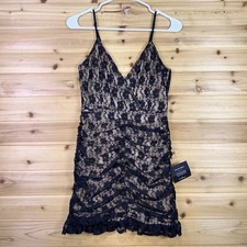 NEW Lulus Dress Womens Small Black Frilled To Be Here Lace Ruched Mini Dress