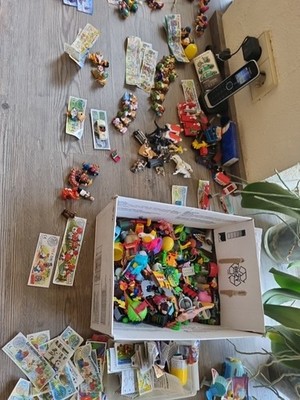  Überraschungeierfiguren verschiede Art, Hippo,Teddies,Autos,  Dino,Raabe,Zettel
