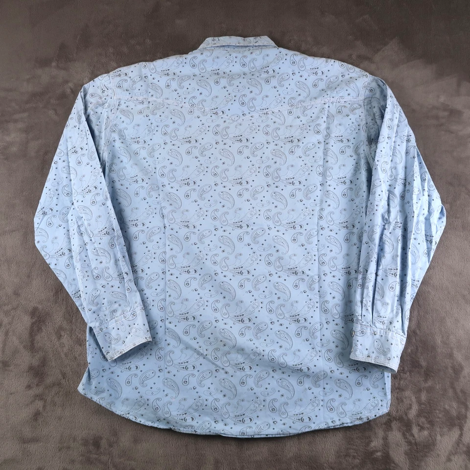 Camisa masculina LARRY MAHAN Western Paisley manga longa azul GG cowboy - Imagem 2 de 4