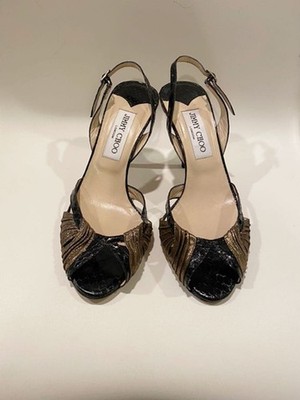 Rare Jimmy Choo Python & Gold Embellished Heels Sandals Party Wear US 7 EU 37,5