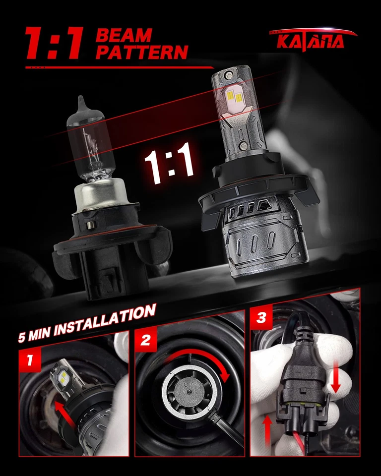 KATANA H13 Light Bulb. 9008 Bulb 400 Brightness Super Bright 70W 6500K White - Image 4 of 4