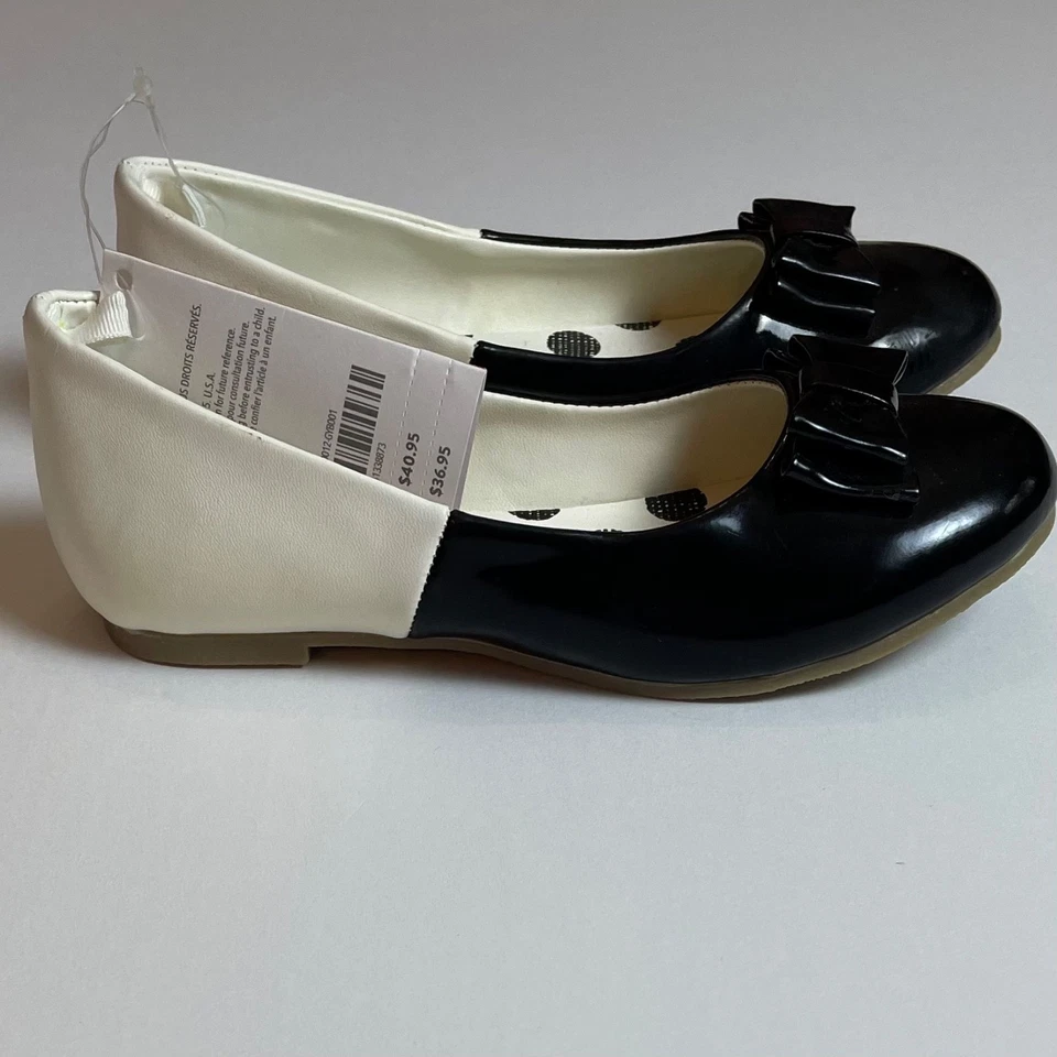VESTIDO SAPATOS novo com etiquetas meninas 12 Gymboree POSH & PLAYFUL preto/branco couro envernizado falso - Imagem 4 de 4