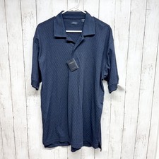 Izod Shirt Men Size Medium Navy Patterned Cotton Collared Short Sleeve Polo NWT