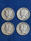 1942 & 1945 US Liberty Mercury Dimes (4) 10C - 90% Silver Coins
