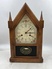 Vintage Seth Thomas Mantel Clock Steeple Wood Case German Movement Shelf Decor