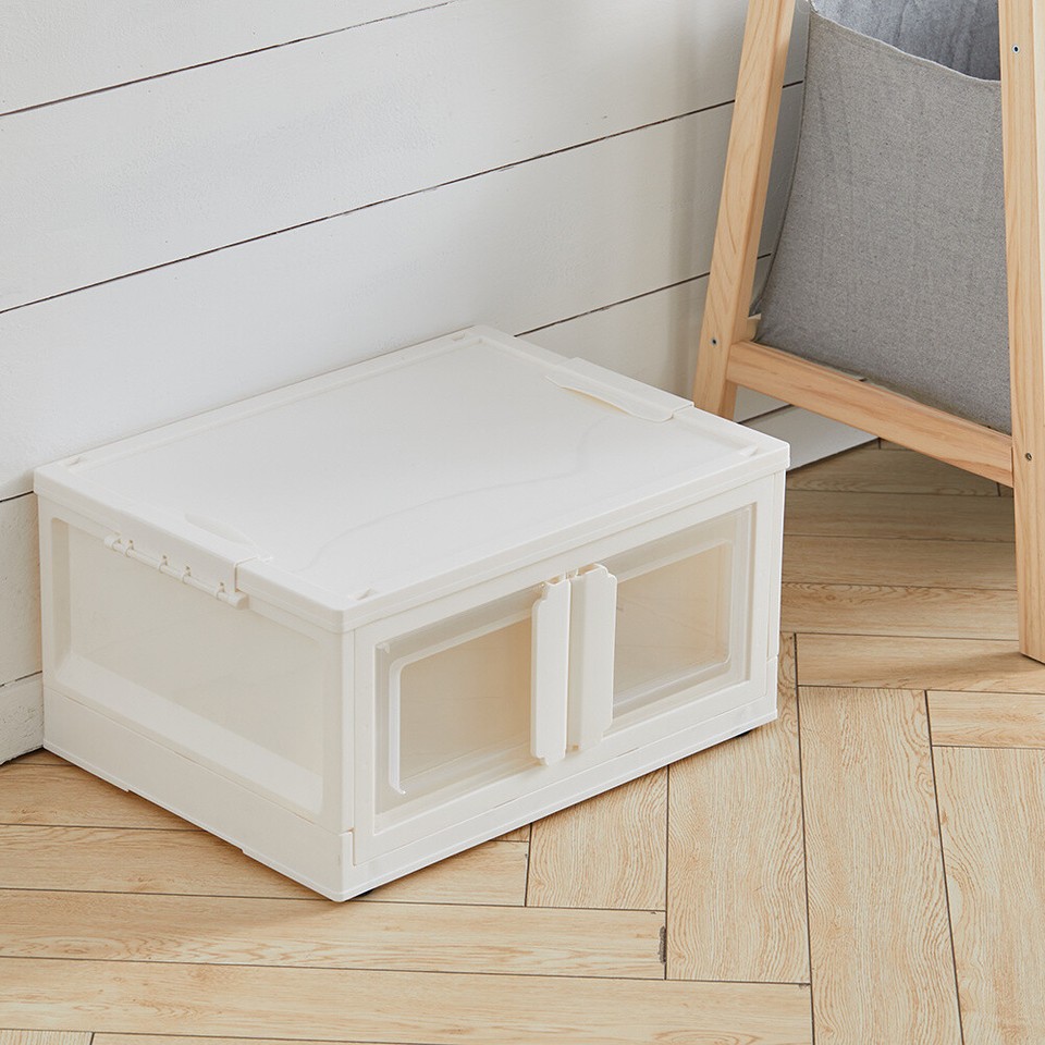 Stackable Cream Plastic Storage Box Container Boxes With Lids Home ...