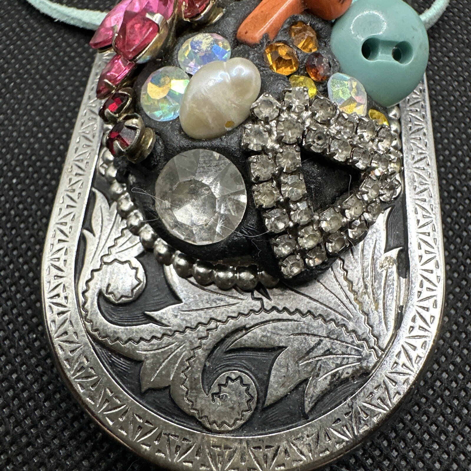 Statement Necklace Turquoise Pendant Multi Media … - image 7