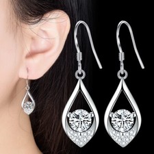 925 Sterling Silver Water Drop CZ Crystal Dangle Hook Earrings Women Girls Gift