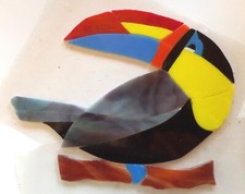 STAINED GLASS hand pre cut MOSAIC Inlay tile, stepping stone, TOUCAN 7.5" X5.5"