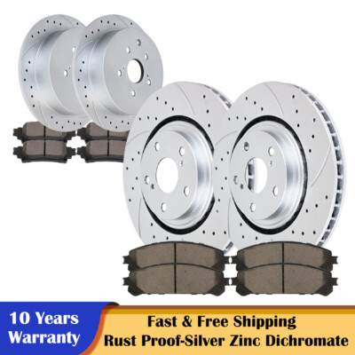 Front Rear Slotted Rotors Brake Ceramic Pads for Toyota Sienna Highlander Lexus