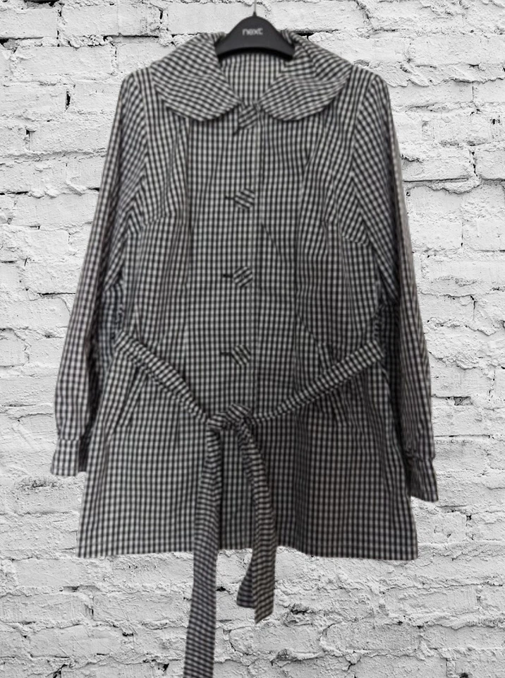 Next Black White Check Vintage 90s Button & Belt Rain Coat Uk Women's Size 14 - Image 2 of 4